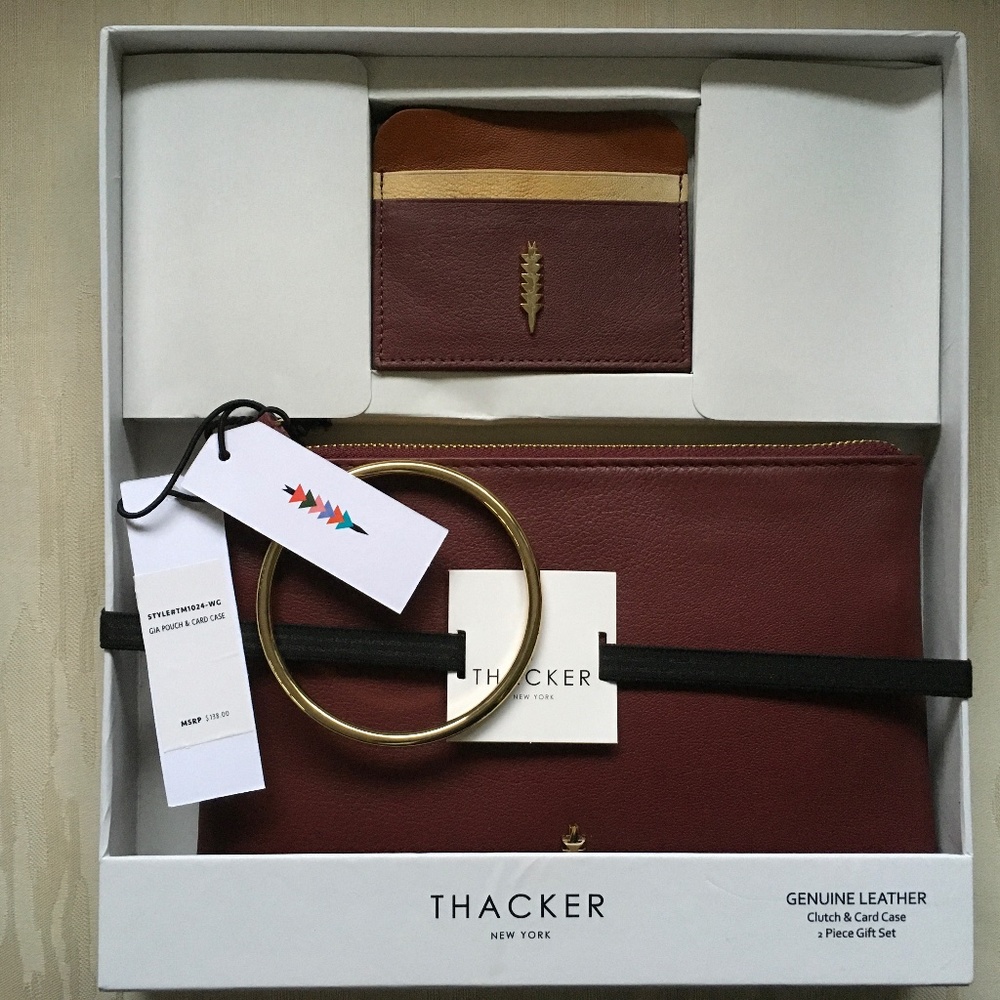 Thacker New York Burgundy Leather Clutch & Card Case Set